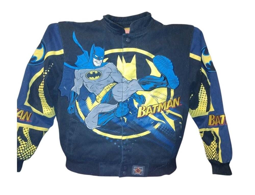 JH Design Batman DC Comics Racing Jacket Size L 9-10 Black Blue